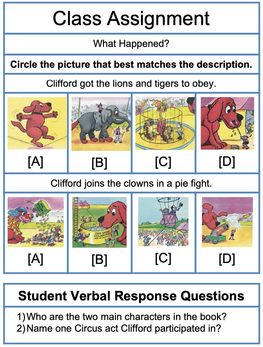 reading comprehension with Clifford the Big Red Dog